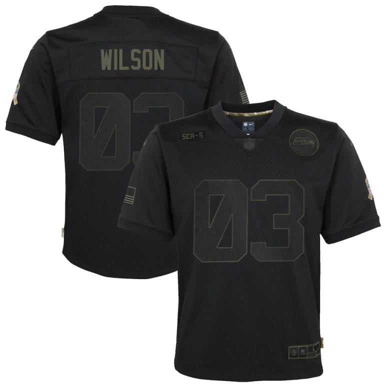 NFL Seattle Seahawks #3 Russell Wilson Nike Youth 2020 Salute to Service Game  Black jerseys
